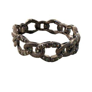 Faux Marcasite Style Stretch Bangle Bracelet Chain Design Chunky Loose Fit 2.5"